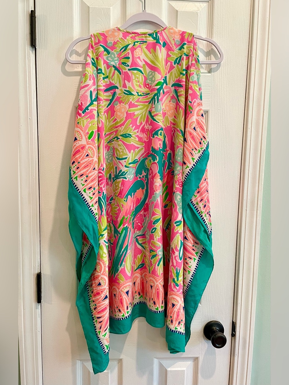 Lilly Pulitzer Atlin Silk Caftan Dress – Tiki Pink Bird of Paradise – S/M - Picture 3 of 16